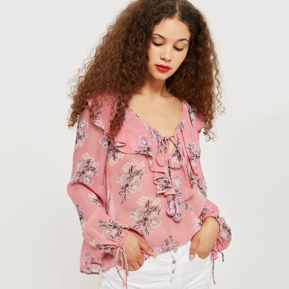 ⚡️[TOPSHOP] Pink Floral Ruffle Blouse | Size 2 - Picture 9 of 9